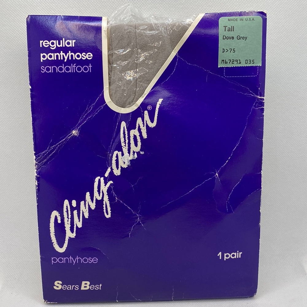 Vintage Sears Cling-alon Regular Pantyhose Nylons Tall Dove Grey Sandalfoot